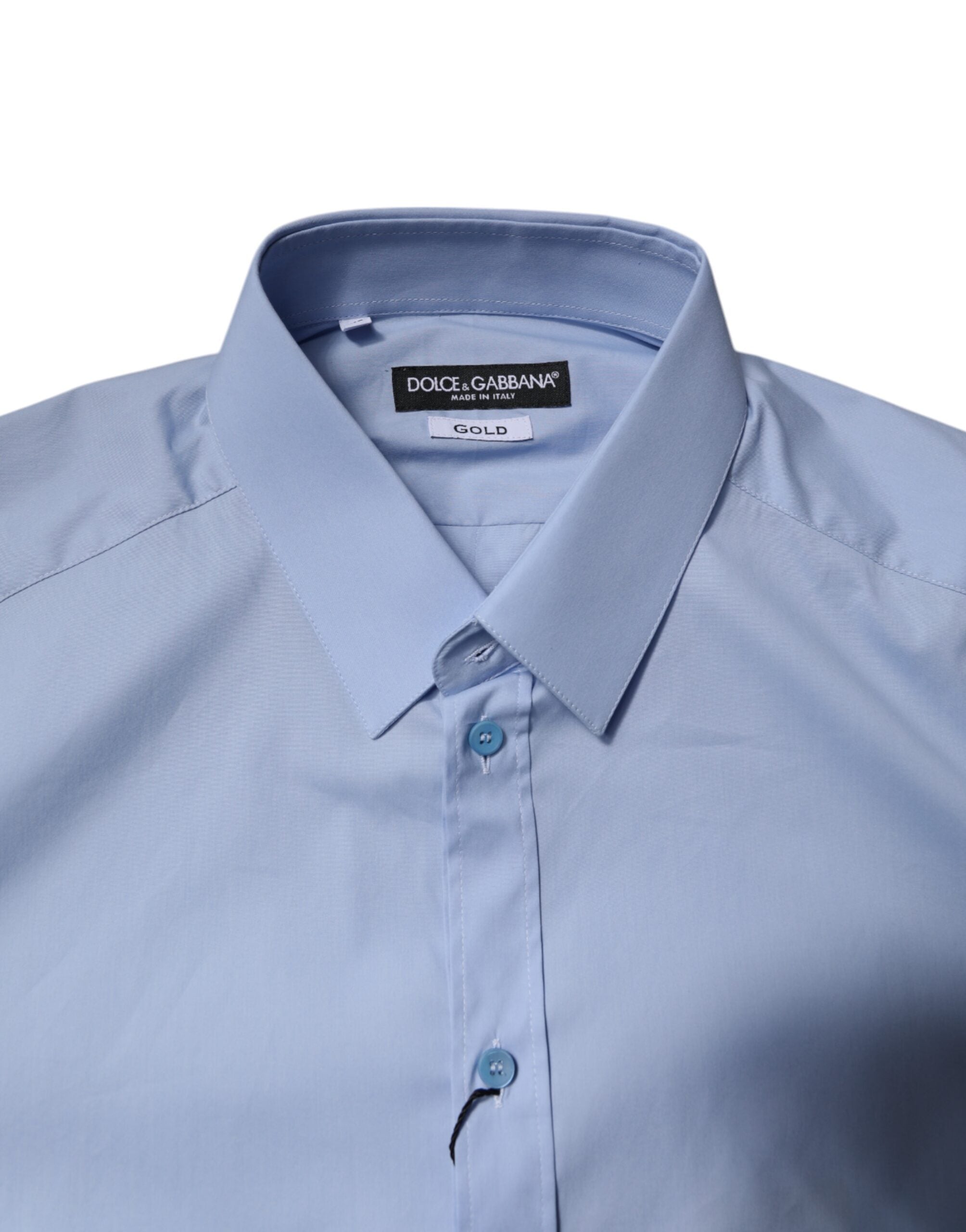 Dolce & Gabbana Light Blue Cotton Dress GOLD Formal Shirt
